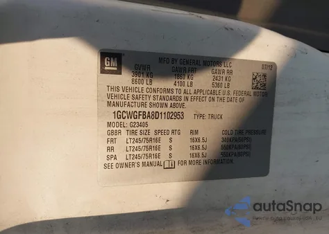 2013 Chevrolet Express 2500 Work Van из США, поврежденный, VIN 1GCWGFBA8D1102953